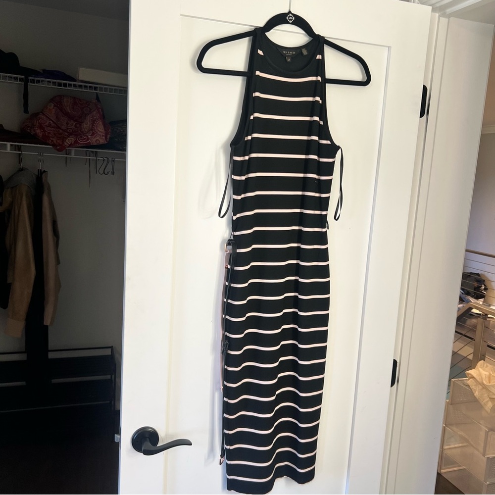 Ted Baker Striped Midi Tank Dress - Black and White